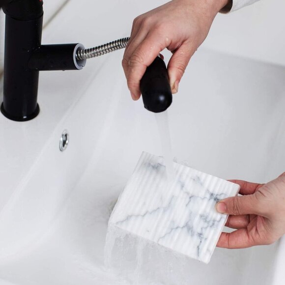 White Marble Soap Dish Holder Jewelry Ring Tray Sink Dish Sponge Holder for Bath - Picture 6 of 6